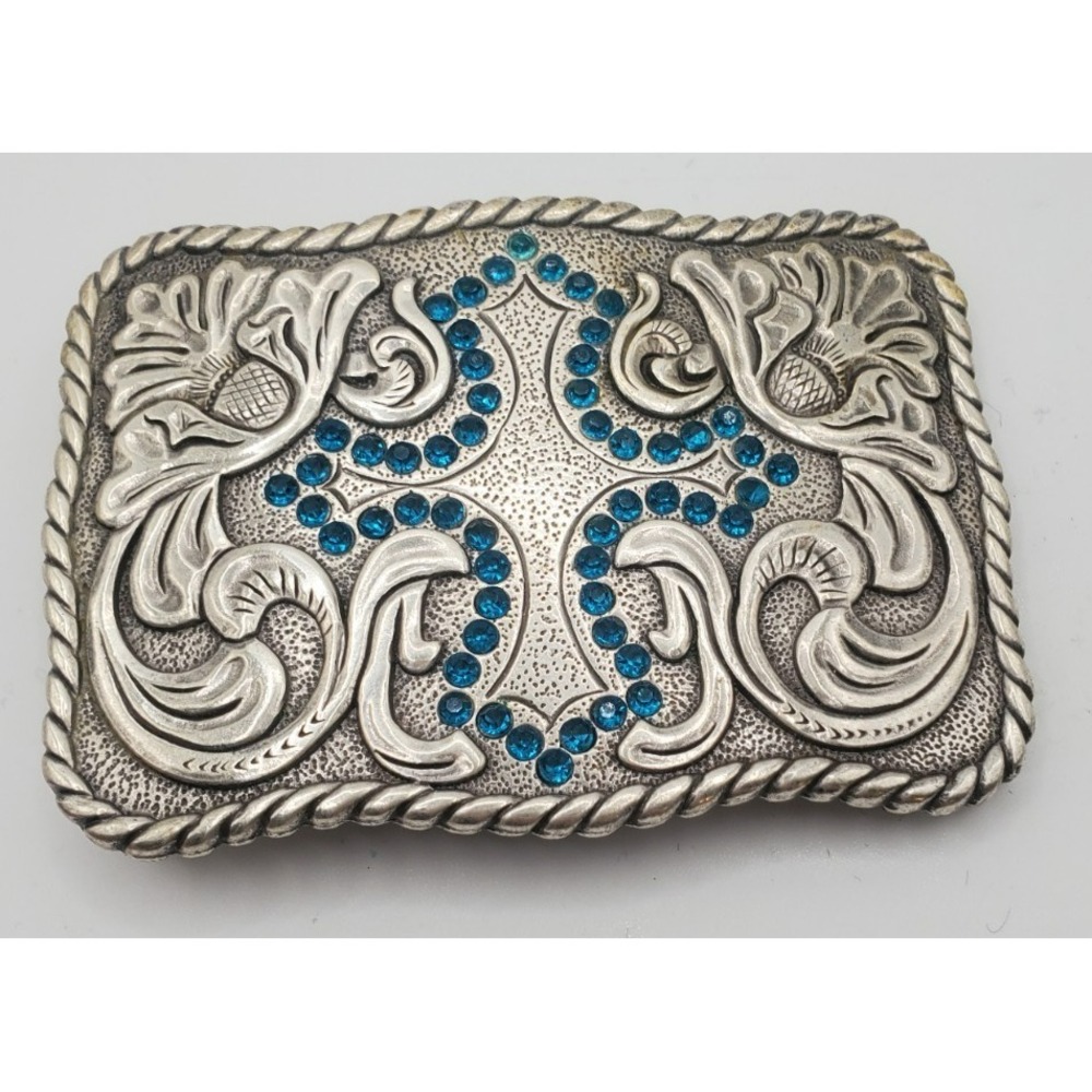 Enmon 2005 Turquoise/ Silver Metal Belt Buckle with Cross Women's